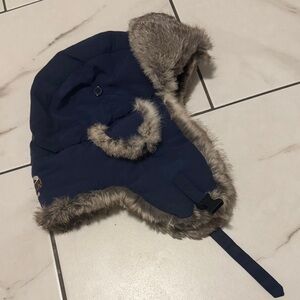 Yukon Blue Winter Hat with genuine Fur Trim